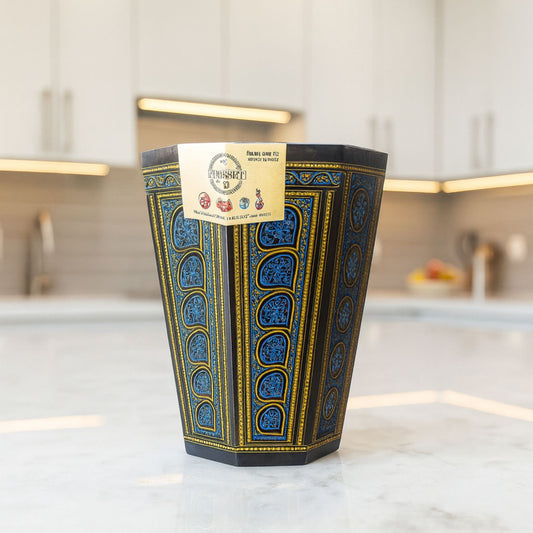 Handcrafted Wooden Dustbin – Black & Blue Finish | Pure Sheesham Wood | 11” Height