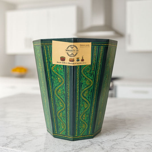 Handcrafted Wooden Dustbin – Green & Black Finish | Pure Sheesham Wood | 11” Height
