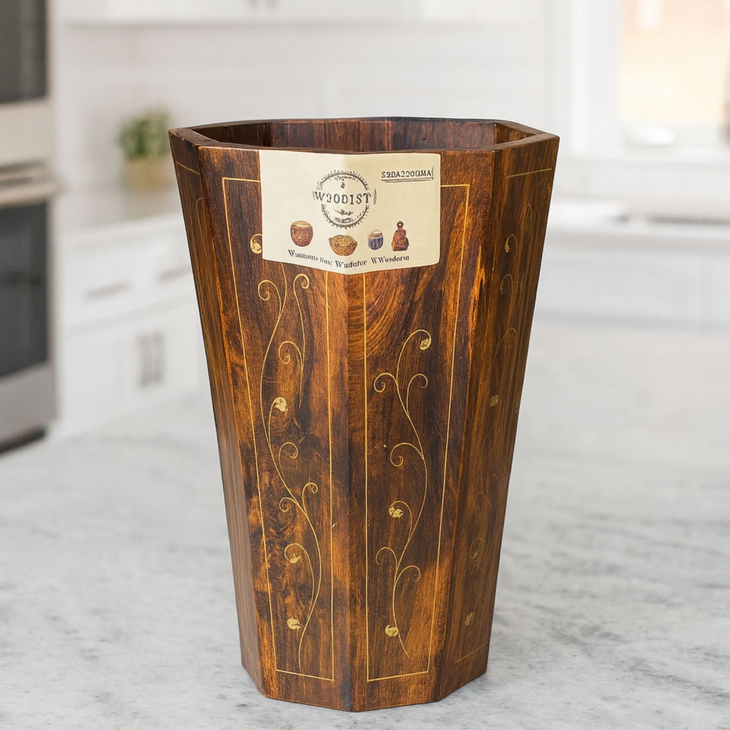 Handcrafted Wooden Dustbin with Premium Brass Work – Pure Sheesham Wood | 11” Height