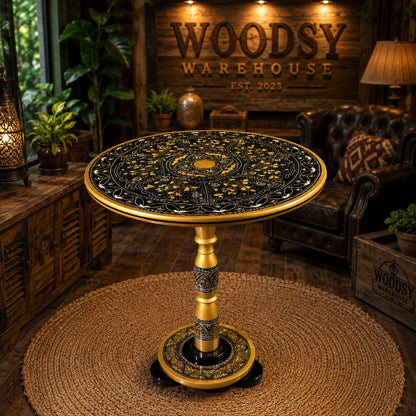 "Luxury Black & Gold Royal Lacquer Coffee Table – 18'' Decorative Accent Table | Handcrafted Elegant Design"