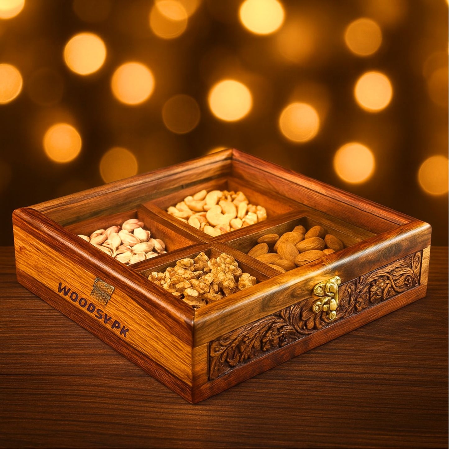 4 Portion Dry Fruit & Spice Box with Spoon & Non-Breakable Glass Lid