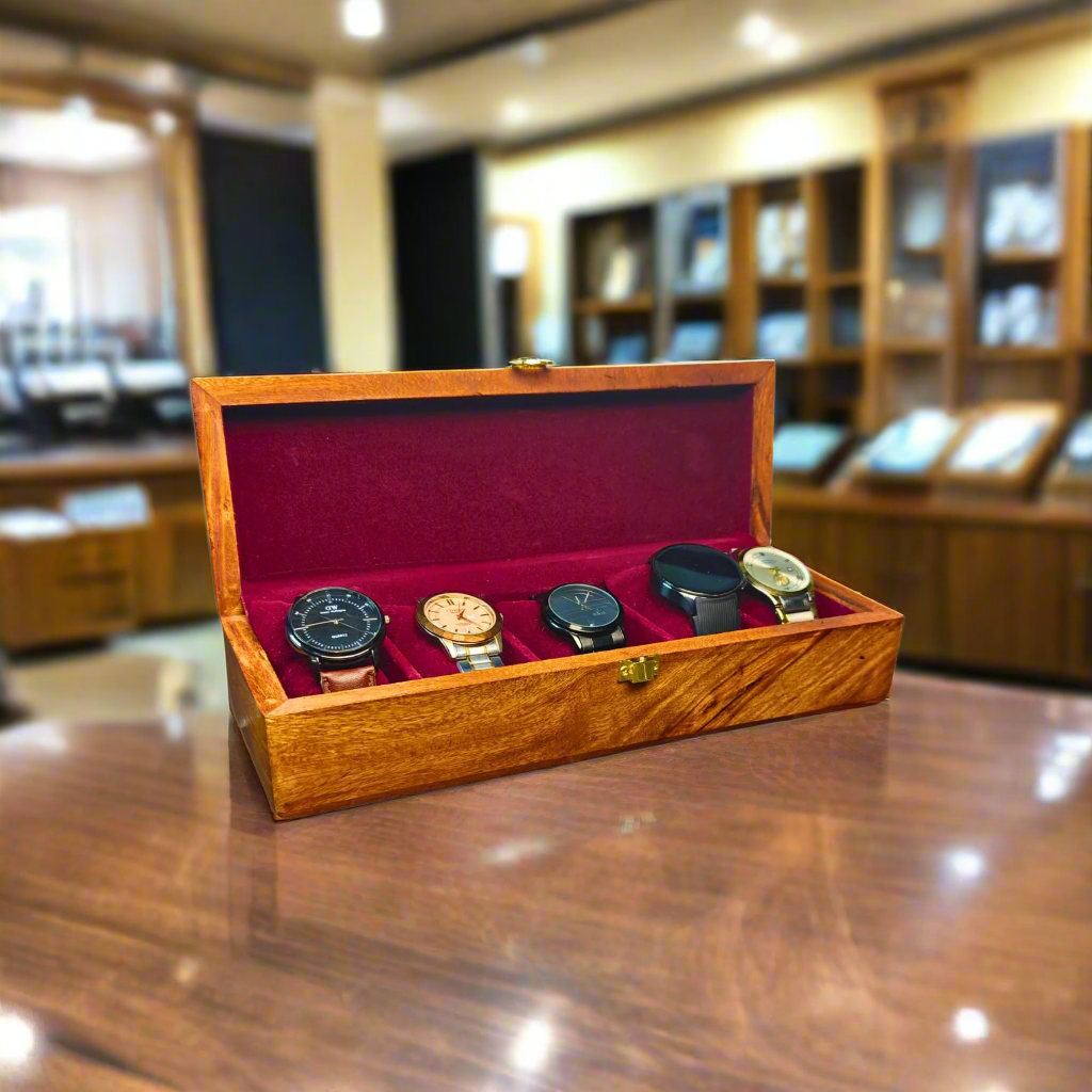 Luxury Wooden Watch Box – 5 Slot Organizer with Solid Wooden Lid