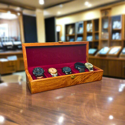 Luxury Wooden Watch Box – 5 Slot Organizer with Solid Wooden Lid