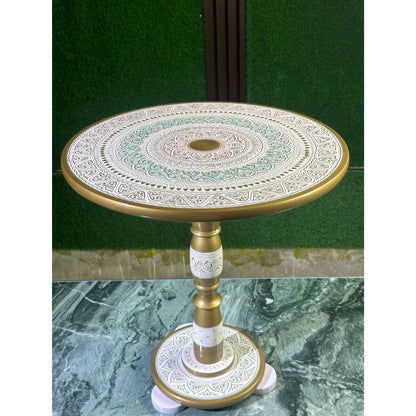 White & Gold Luxury Coffee Table – 18" Round Top, 20" Height | Handcrafted Royal Accent Table