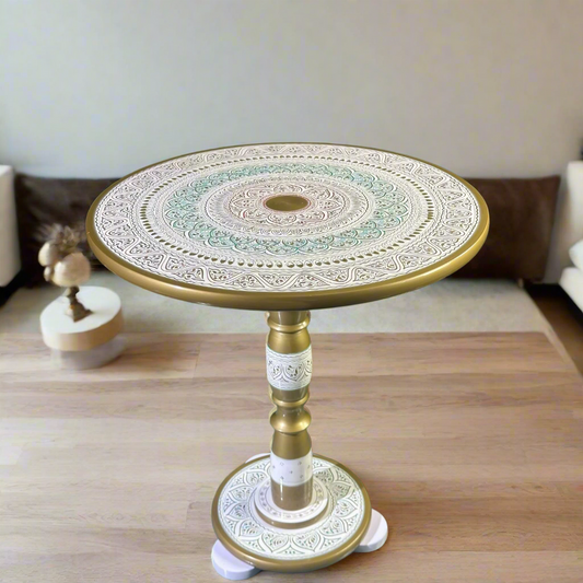 White & Gold Luxury Coffee Table – 18" Round Top, 20" Height | Handcrafted Royal Accent Table