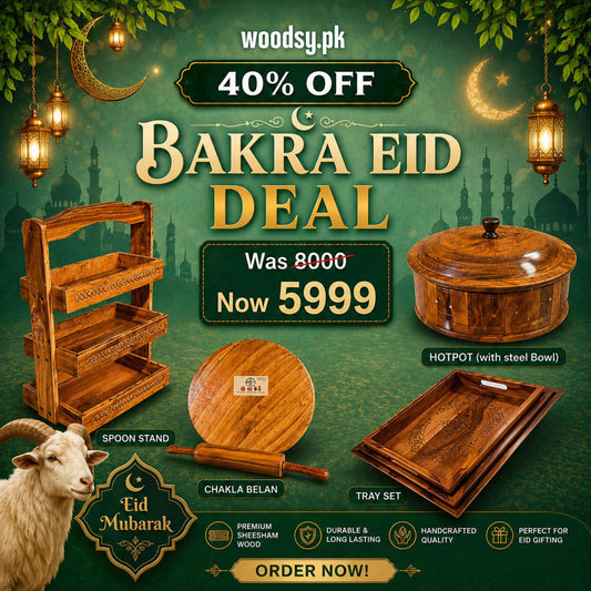 Woodsy Premium Kitchen Combo – Hotpot (Steel Bowl) + Spoon Stand + Plate Set + Chakla Belan | 40% OFF Deal