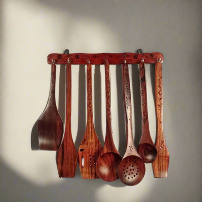 Kitchen Utensils Set, Wooden Cooking Utensil Set of 7