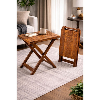 Hand-Carved Wooden Table – 12" x 18" Premium Solid Wood with Elegant Craftsmanship