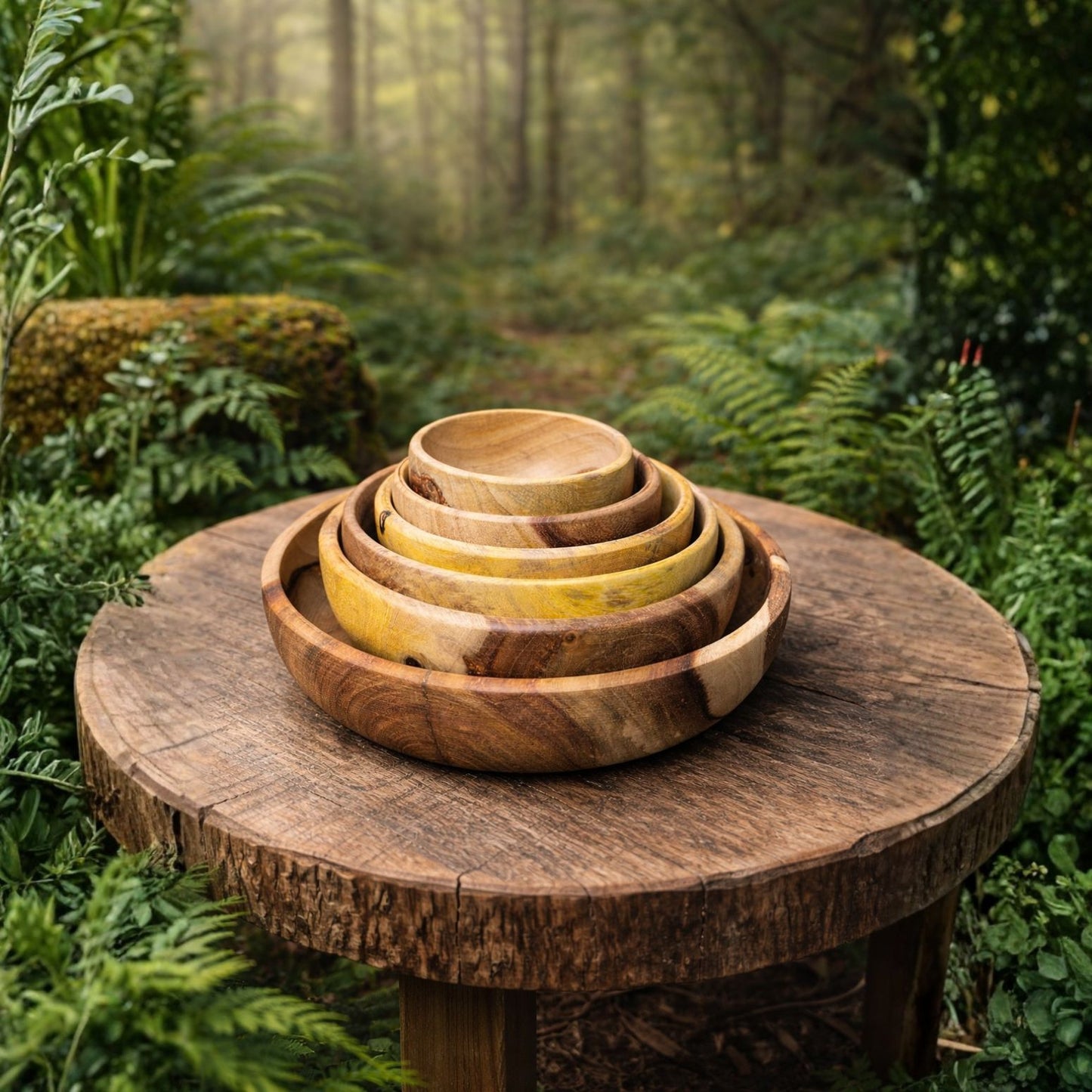 Handcrafted Sheesham Wood Bowl Set (Set of 6) – Single-Piece (No Joint) Solid Wood, Natural Finish