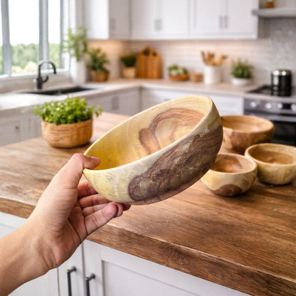 Handcrafted Sheesham Wood Bowl Set (Set of 6) – Single-Piece (No Joint) Solid Wood, Natural Finish