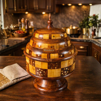 Wooden Buffet Hotpot – Shesham Wood with Brass Work & Tukri Style | 12 Inches