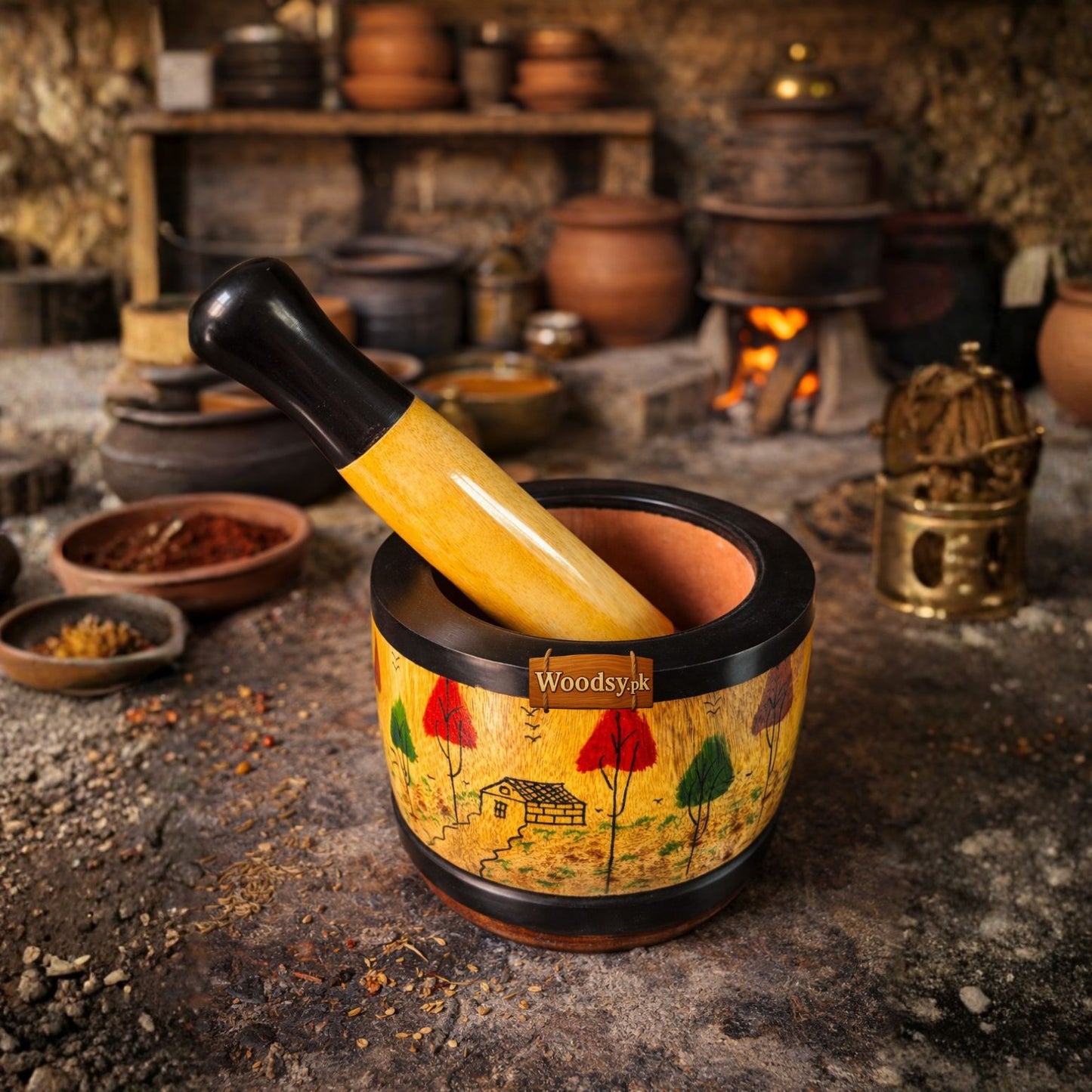 Wooden Pestle – Shesham Wood | Apple Yellow Colour