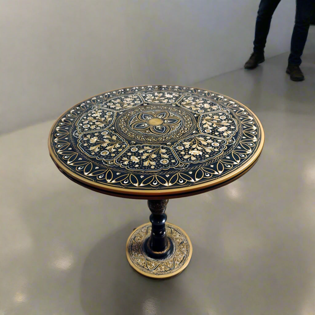 "Luxury Black & Gold Royal Lacquer Coffee Table – 18'' Decorative Accent Table | Handcrafted Elegant Design"