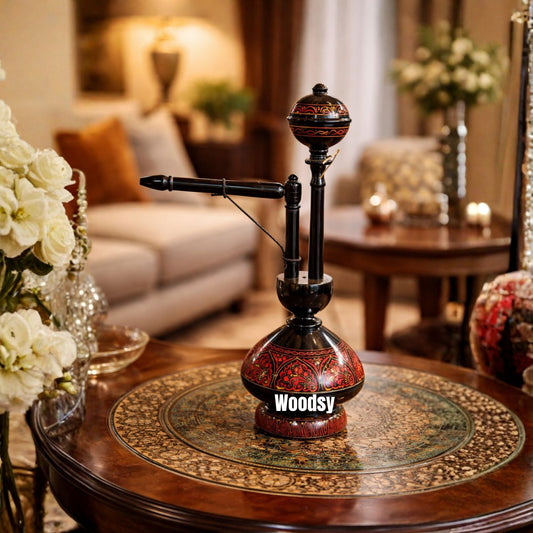 andcrafted Sheesham Wood Hookah Decor – Traditional Naqshi Art Showpiece