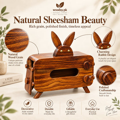 Sheesham Wood Rabbit Tissue Box – Decorative Wooden Tissue Box