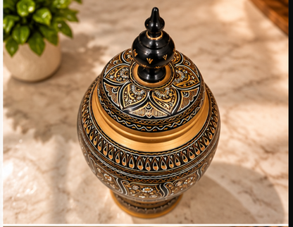 Black & Golden 16-inch Candy Jar top view on marble
