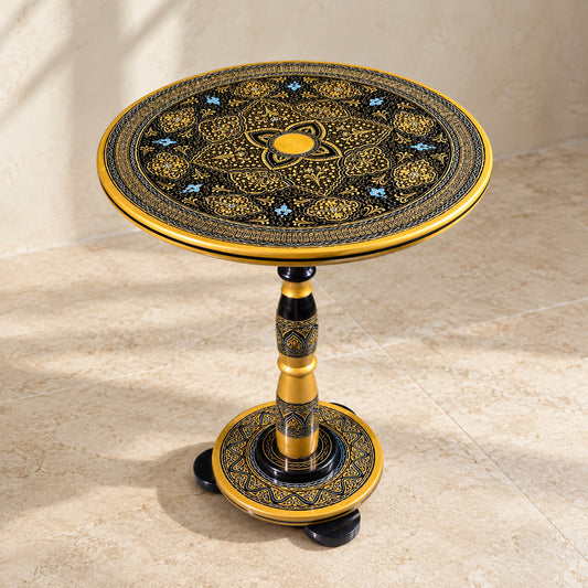 Artisan Enamel Lacquer Coffee Table – 18" Blue and Black Design — product photograph