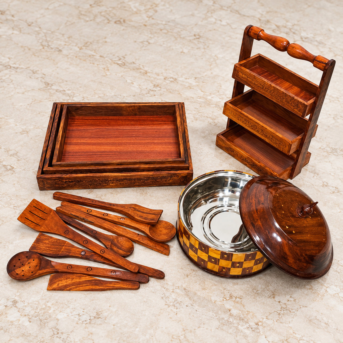 High Quality Kitchen Deal Set, Pack of 4 Wooden Items — product photograph