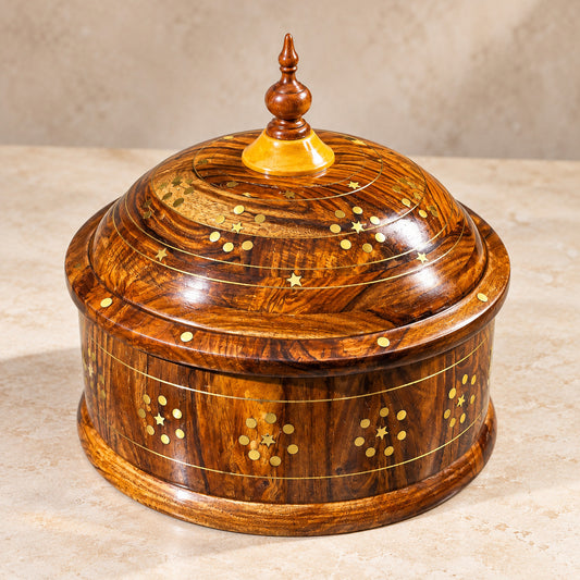 Premium Sheesham Wood Hotpot with Brass Inlay & Stainless Steel Bowl – 12x8" — product photograph