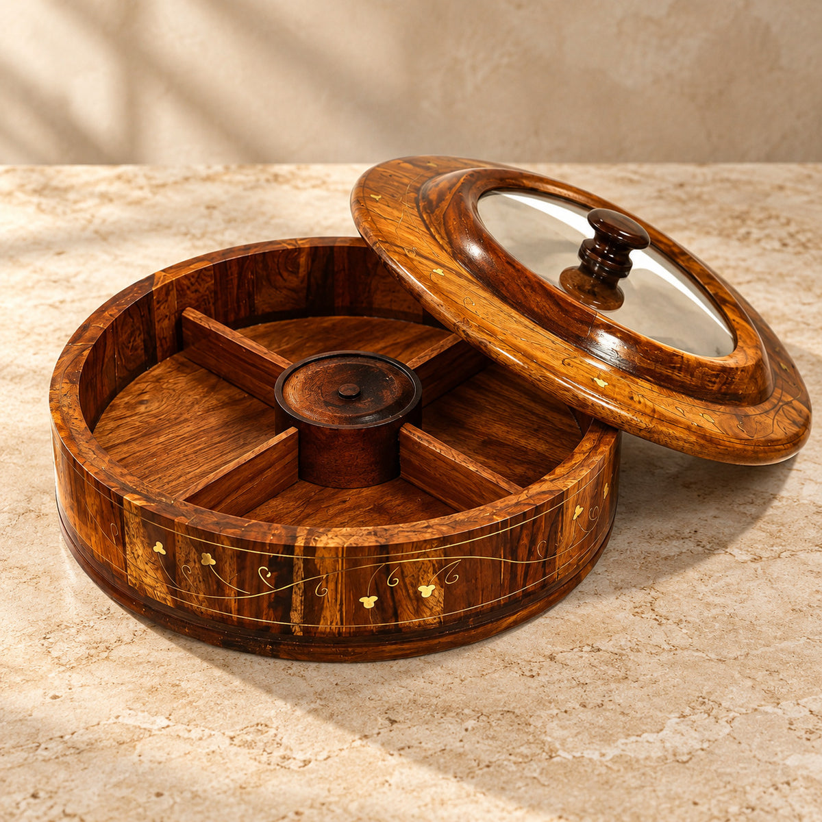 Dry Fruit Box With Glass Cover | Beautiful Brass Design — product photograph