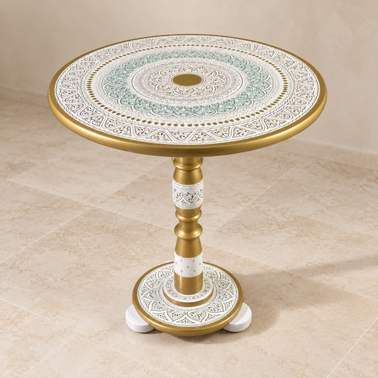 White & Gold Luxury Coffee Table – 18" Round Top, 20" Height | Handcrafted Royal Accent Table — product photograph