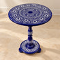 Elegant Blue & White Art Coffee Table – 18" Round Top, 20" Height | Handcrafted Lacquer Accent Table — product photograph