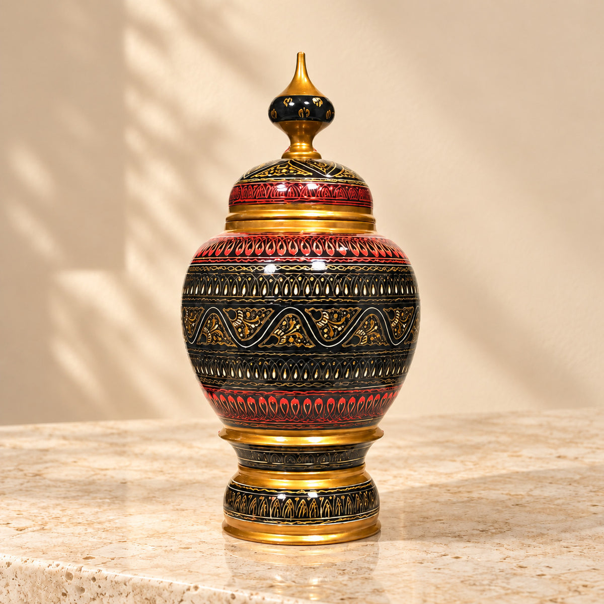 Black And Red Laquer Art jar — product photograph