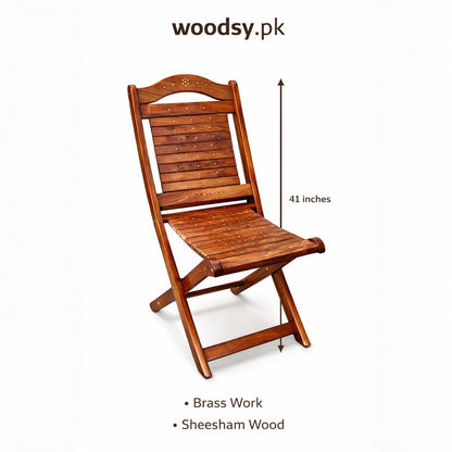 Handcrafted Sheesham Wood Chair with Brass Work – Premium Wooden Accent Chair | 41" Size